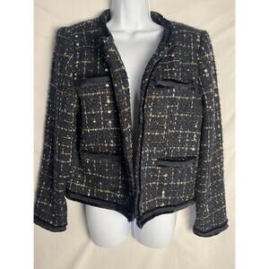 Tahari Tweed Jacket Blazer Women’s Large Black Gold Bouclé
